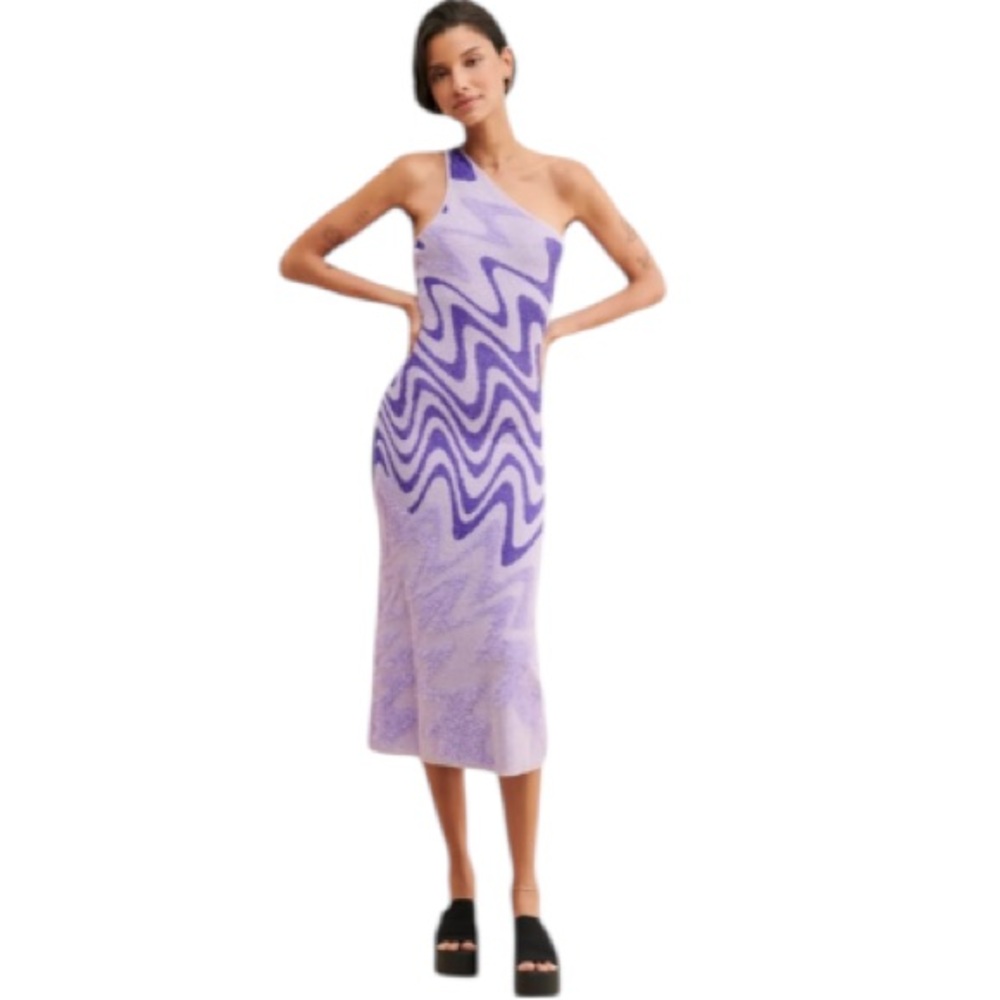This is a House of Sunny Wannabe Hockney dress in shades violet wavy knit